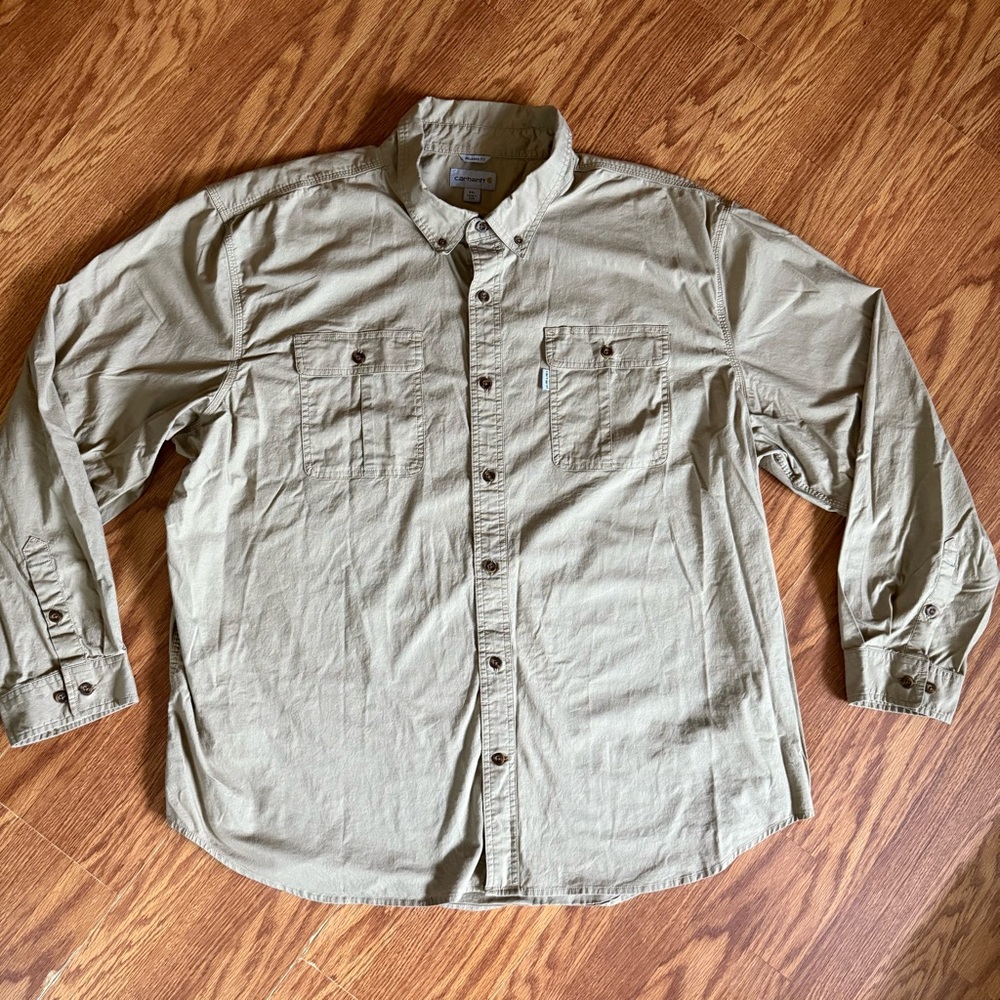 Carhartt Men's Casual Tan Button-Down Shirt